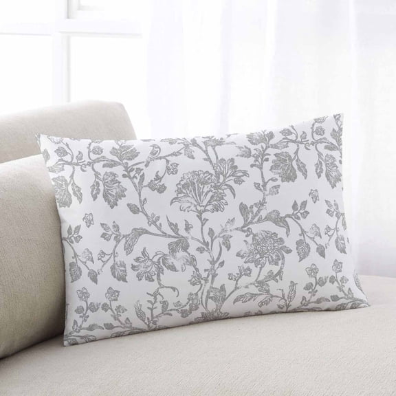Boho Gray Flower Body Pillow Cover, Pillowcase Protectors with Zipper, Breathable Decorative Throw Pillow Case Cover, Vintage Farmhouse Leaf Spring Plant Pillow Shams for Couch Sofa 24x36Inch
