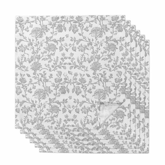 Boho Gray Flower Cloth Napkins, Vintage Farmhouse Leaf Spring Plant Washable and Reusable Dinner Napkins Set of 6, Table Napkin for Kitchen Party Birthday Wedding Hotel Housewarming 20"x20"