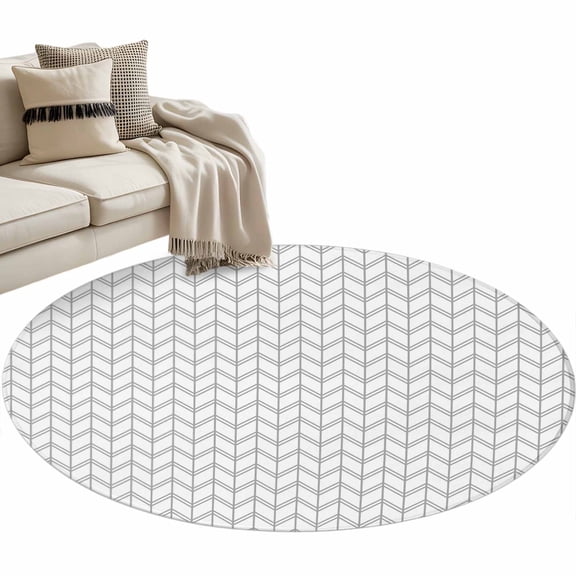Boho Gray Large Area Rugs for Bedroom Living Room, Soft Non Slip Carpet Bedside Rug, White Chevron Stripes Abstract Geometric Round Floor Cover Kitchen Accent Rug 3' for Dining Room/Office
