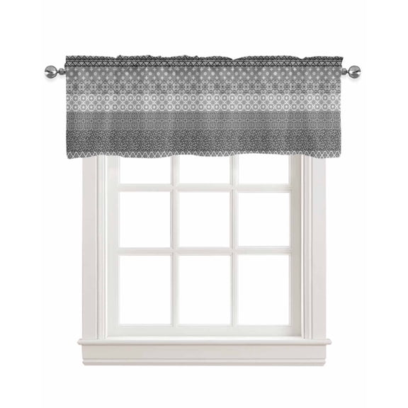 Boho Gray Linen Curtain Valance for Bedroom/Bathroom/Kitchen/Living/Dining Room Window,Modern Batik Western Rustic Tribal Ethnic Bohemian Pocket Topper Drapes Decorative Cafe Drapery Panel 42"x12"