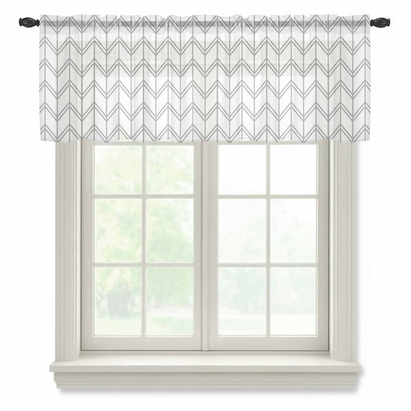 Boho Gray Sheer Curtains Valances for Windows White Chevron Stripes Abstract Geometric Chiffon Kitchen Valances for Cafe, Rod Pocket Voile Window Treatments Curtains for Living Room Bedroom, 42"x12"