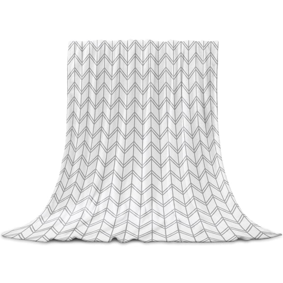Boho Gray Throw Blanket for Couch, Soft Lightweight Flannel Fleece Blanket, White Chevron Stripes Abstract Geometric Microfiber Plush All Season Decorative Blankets Gifts for Sofa Bed 50"x80"