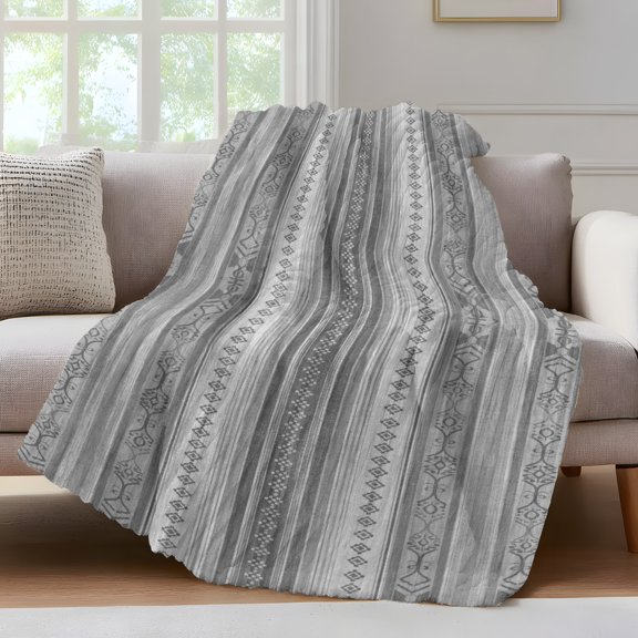 Boho Gray Throw Blanket for Couch Stripes Abstract Geometric Texture Soft and Warm Flannel 3D Striped Fluffy Fuzzy Fleece Blanket Lightweight Throw for Bed, Sofa 30 x 40 Inches