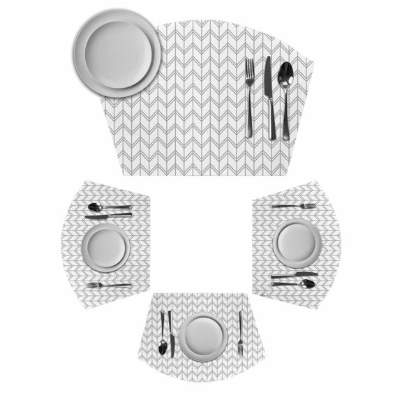Boho Gray Wedge Shaped Placemats Set of 2, Cotton Linen Fan Place Mats, White Chevron Stripes Abstract Geometric Washable Table Mats for Holiday Wedding Party Dinning Coffee Tables 11.8"x17.5"