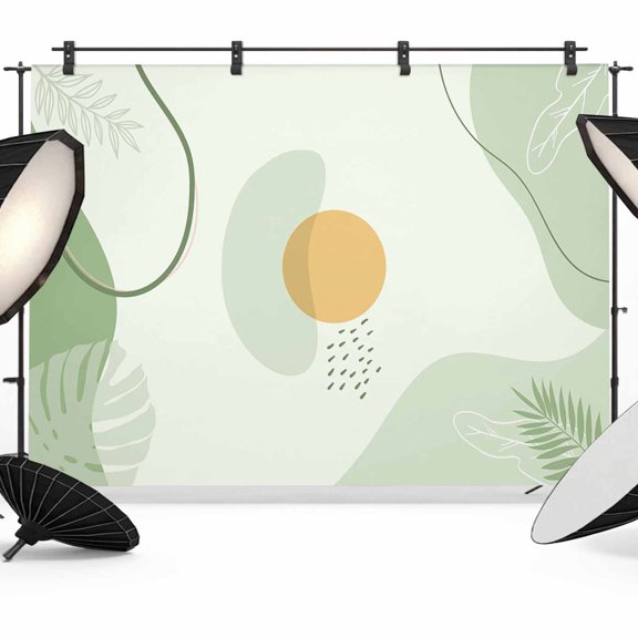 Boho Green,Backdrop for Photoshoot,Photography Photo Studio Background Wall Backdrop,AbstractGeometric Leaves Plant Aesthetic Art Back Drop Banner Panel for Portraits Wedding Live Streaming 8x6Ft
