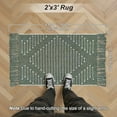 thumbnail image 1 of Boho Green Bathroom Rug, Woven Bath Mat with Tassel Washable Cotton Blend Small Area Rug for Kitchen, Front Door(2'x3'), 1 of 8