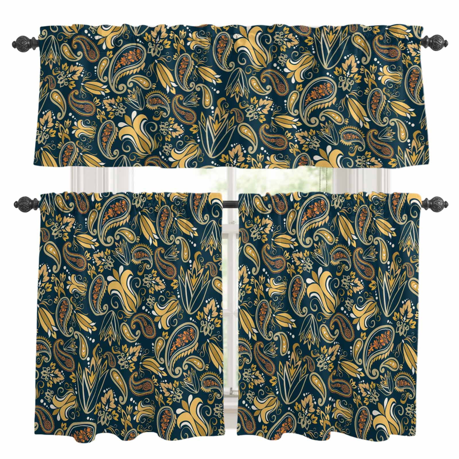 Boho Green Floral Kitchen Curtains Sets for Windows 24 Inch Length ...