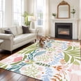 thumbnail image 1 of Boho Green Flower Area Rug 5x8 FT, Non Slip Bedroom Throw Carpet, Botanical Watercolor Leaf Floral Washable Soft Floor Carpet Non-Shedding Rug for Living Room Nursery Dorm Office, 1 of 9