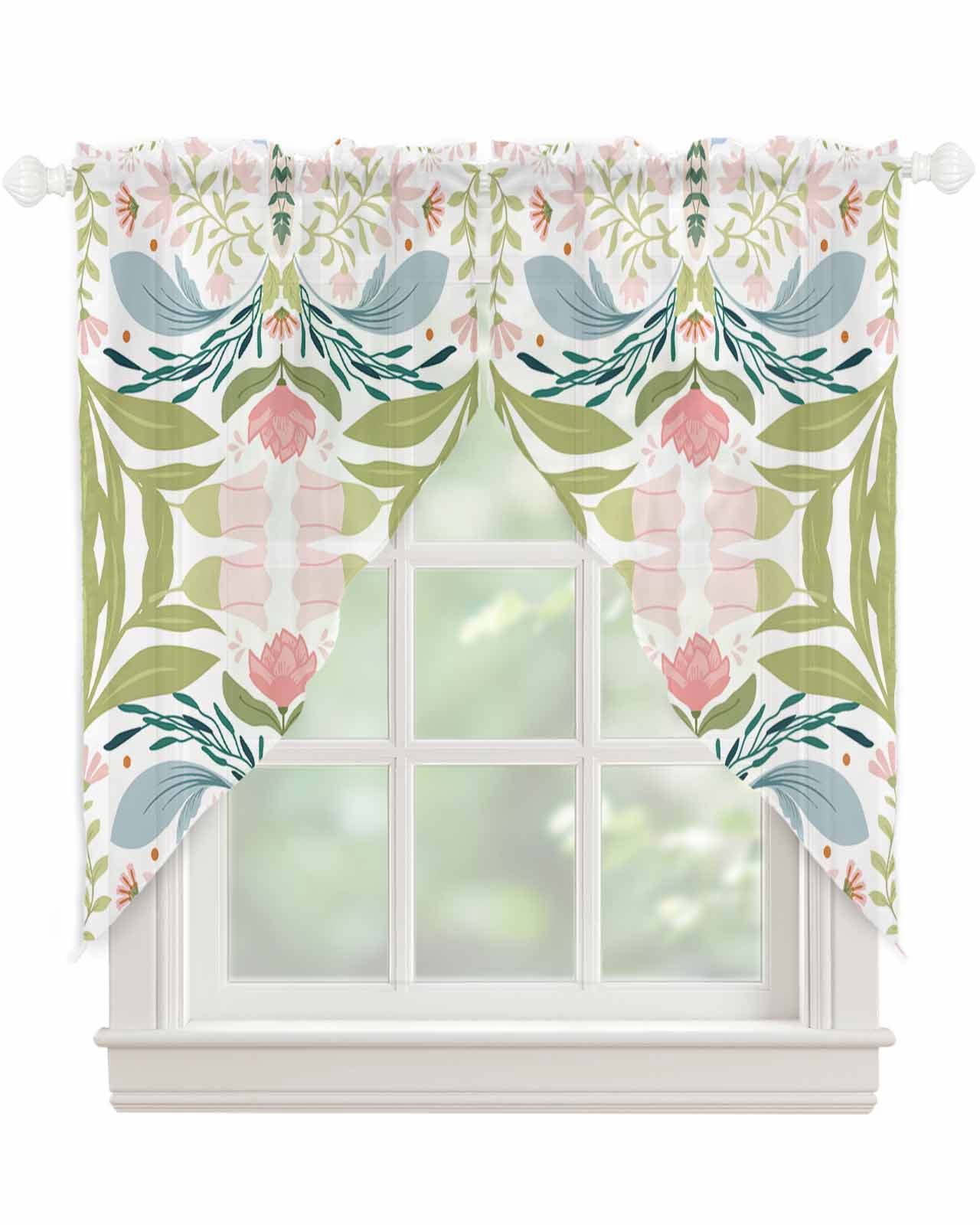 Boho Green Flower Swag Valances for Windows, Botanical Watercolor Leaf ...