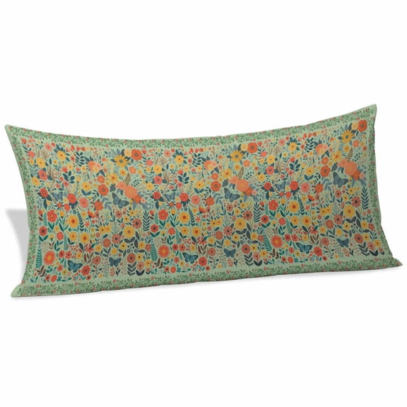 Boho Green Flowers Body Pillow Covers 20"x60", Spring Abstract Watercolor Floral Leaf Soft Brushed Microfiber Breathable Throw Pillow Covers, Decorative Pillowcase with Zipper for Couch Sofa Bedroom