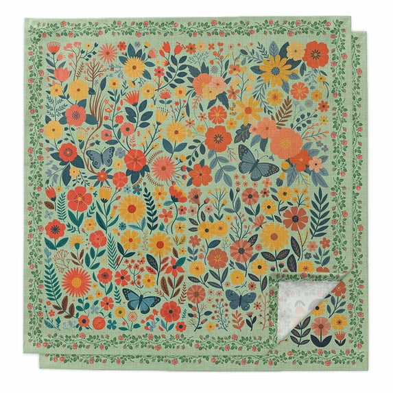 Boho Green Flowers Cloth Napkins, Spring Abstract Watercolor Floral Leaf Washable and Reusable Dinner Napkins Set of 2, Table Napkin for Kitchen Party Birthday Wedding Hotel Housewarming 20"x20"