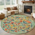 thumbnail image 1 of Boho Green Flowers Round Area Rug 7Ft Washable Circle Rugs for Dorm Laundry Room, Spring Abstract Watercolor Floral Leaf Non-Slip Carpet Floor Mats Indoor Outdoor Carpet Runner Aesthetic Home Decor, 1 of 8