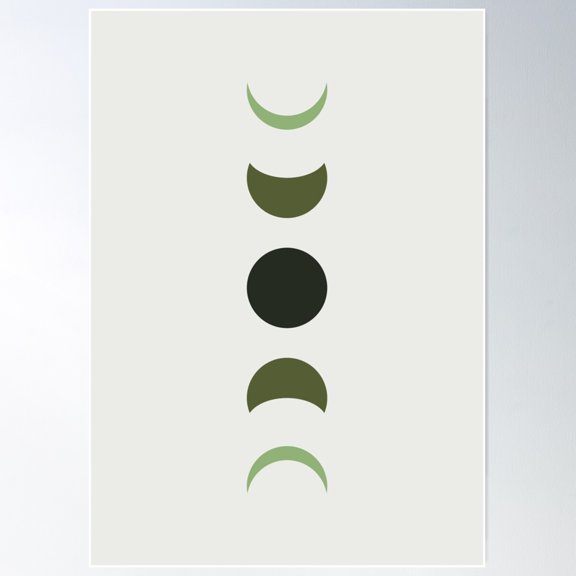 Boho Green/Gray Moon Phases Poster Wall Art, Modern Wall Decor For Living Room Bedroom, 16x24 UNFRAMED