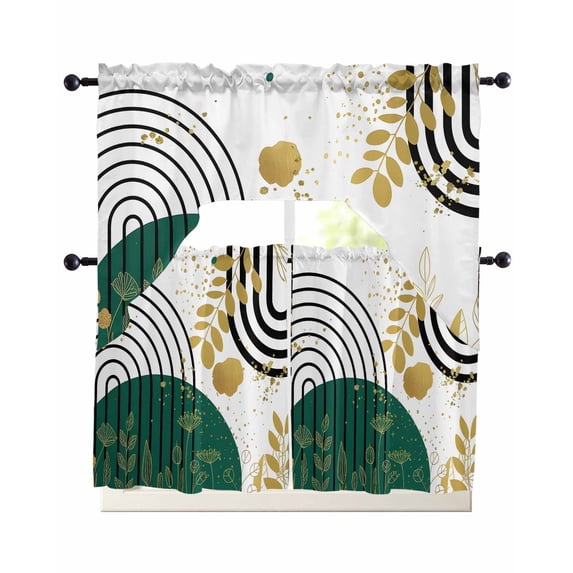 Boho Green Kitchen Curtain and Valance Set 3 Pieces,Rod Pocket Short ...