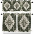 thumbnail image 1 of Boho Green Kitchen Curtains and Valances Set, Rod Pocket Curtains Tier Farmhouse Window Curtains 36 Inch Length, Retro Shabby Ethnic Tradition Geometric 3 Piece Kitchen Curtains Set, 1 of 6