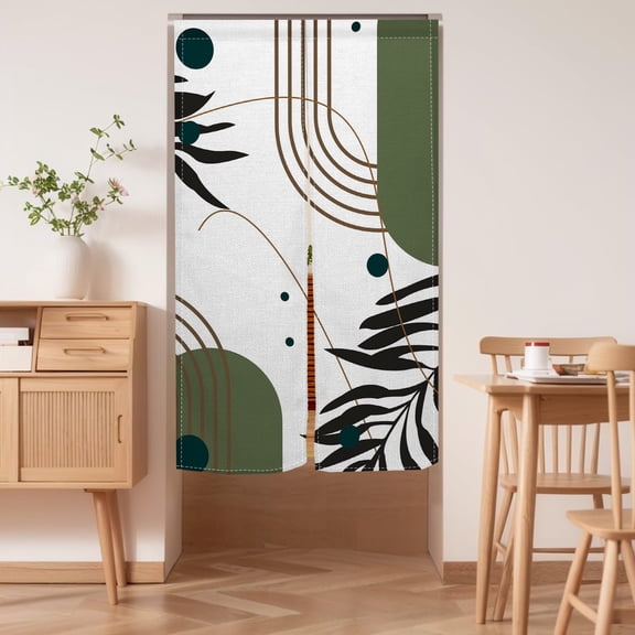 Boho Green Leaves Modern Japanese Noren Doorway Curtain Mid Century Tapestry Japanese Door Curtain Window Door Tapestry Kitchen Home Decoration,33.5"x59"
