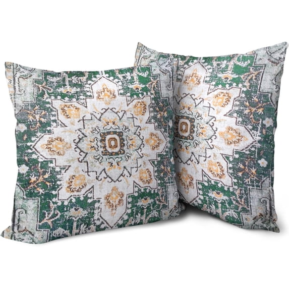 Boho Green Throw Pillow Covers 16x16 inch Set of 2, Bohemian Persian Carpet Double Sided Pattern Soft Plush Cushion Cover for Couch Sofa Bed Decorative, Only Pillowcase (No Insert)