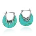 thumbnail image 1 of Boho Green Turquoise Bohemian Hoop Lock Retro Sterling Silver Earrings, 1 of 5