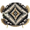 thumbnail image 1 of Boho Grey Black Round Tablecloth 45-54 Inch Round Fitted Table Cloth with Elastic Edge, Geometric Ethnic Southwestern Vintage Waterproof Table Cover Protector for Outdoor Picnic Party Dining, 1 of 6
