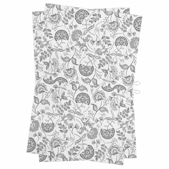 Boho Grey Floral Kitchen Towels Set of 2, Water Absorbent Dish Towel, Vintage Farmhouse Paisley Plant Leaf Decorative Hand Towels - Quick Drying Cloth for Cooking Baking, 18x28 Inch