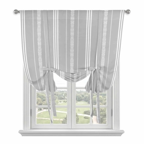 Boho Grey Tie Up Curtains for Kitchen Windows,Adjustable Rod Pocket Valance 54 Inch Long, Minimalist Farmhouse Striped Window Treatment Balloon Roman Blind Shade, 42" x 54"