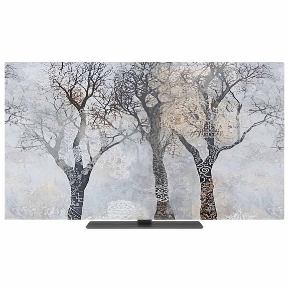 Boho Grey Tree TV Dust Cover,Stretchable TV Screen Desktop Computer Protector Cover,Vintage Watercolor Trunk Branch Television Dustproof Slipcover Indoor Outdoor for 19–24 Inch Flat or Curved TVs