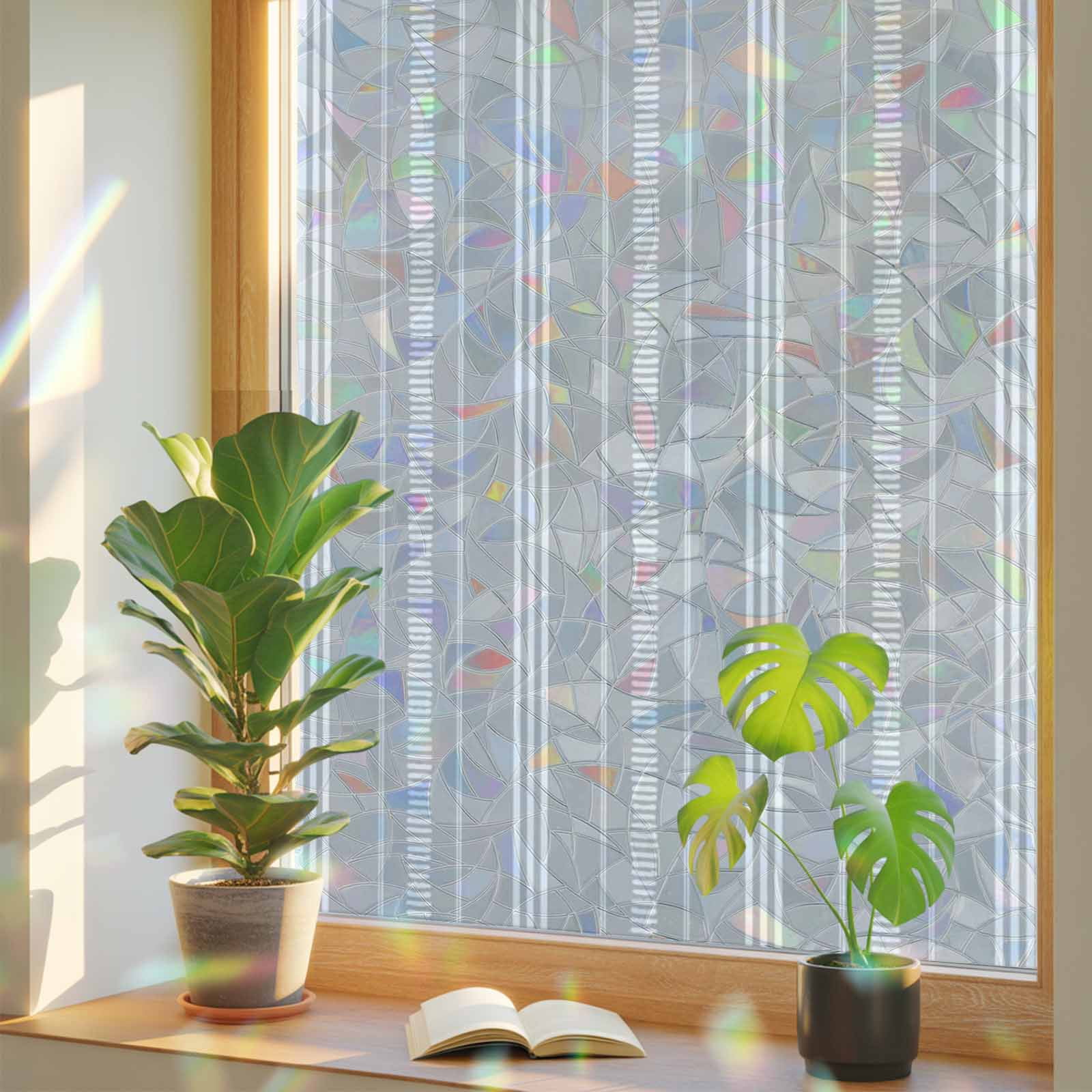 Boho Grey Window Privacy Film Rainbow Static Cling Stain Glass Window ...