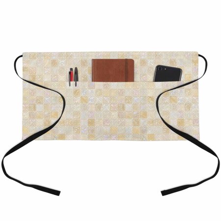 Boho Grid Pattern Waitress Apron with 3 Pockets, Modern Rustic Minimalist Geometric Art Server Aprons Waterproof Kitchen Restaurant Half Waist Apron for Men Women