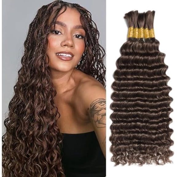 Boho Hair for Braiding Human Braiding Hair 150g 5 /Pack 18 inch Deep Wave Boho Hair Unprocessed Brazilian Virgin Hair Brown Braiding Hair Bohemian No Weft