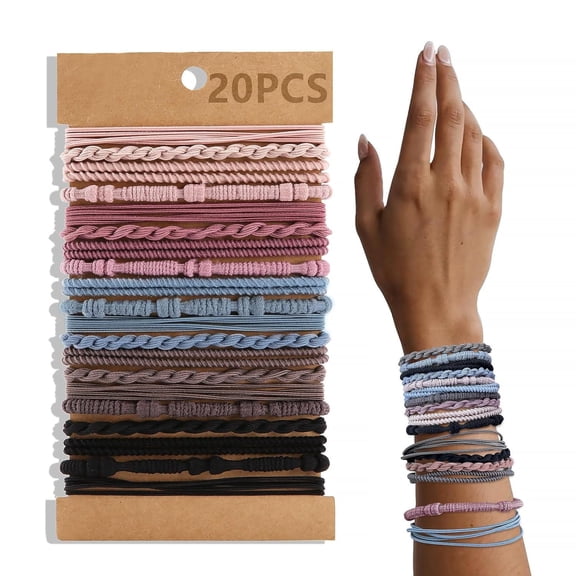 Boho Hair Ties 20 Pcs Multi-Color Bracelets Hair ropes 4 Styles Elasticity Ponytail Holders