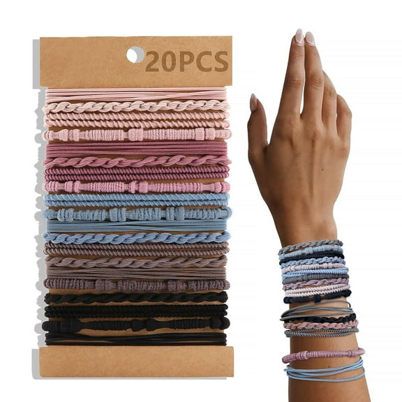 Boho Hair Ties 20 Pcs Multi-Color Bracelets Hair ropes 4 Styles Elasticity Ponytail Holders