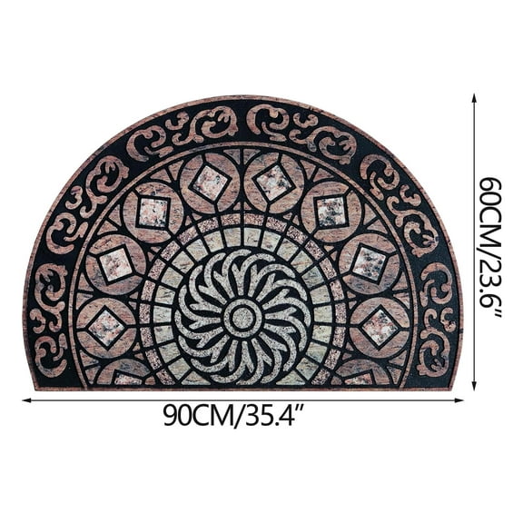 Boho Half Circle Doormat, 23.62 x 35.43 In Crystal Velvet Non Slip Entry Rug for Front Door Hallway, Style B