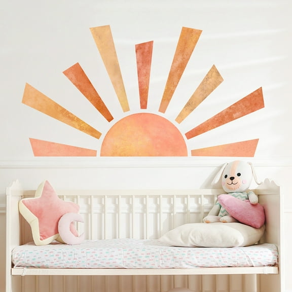 Boho Half Sun Wall Decal Large Wall Decal Sunshine Wall Stickers Vinyl Wall Decals Removable Peel and Stick Wall Stickers for Nursery Kids Room Playroom Decor