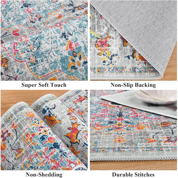 Boho Hallway Runner Rug 2'6'' x 12' Washable Entryway Area Rugs Non Slip Farmhouse Vintage Floor Mat Long Carpet Runner for Hallways Laundry Room Kitchen Bathroom Bedroom