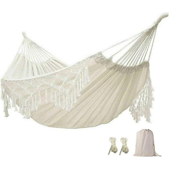 Boho Hammock - Large Double Deluxe Hammock Swing Bed with Carry Bag for Outdoor & Wedding Party Decor, White (94.5)