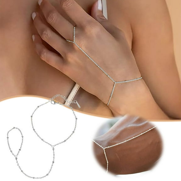 Boho Hand Chain Bracelet with Ring Silver Gold Adjustable Finger Jewelry for Women Wedding Trendy Accessory