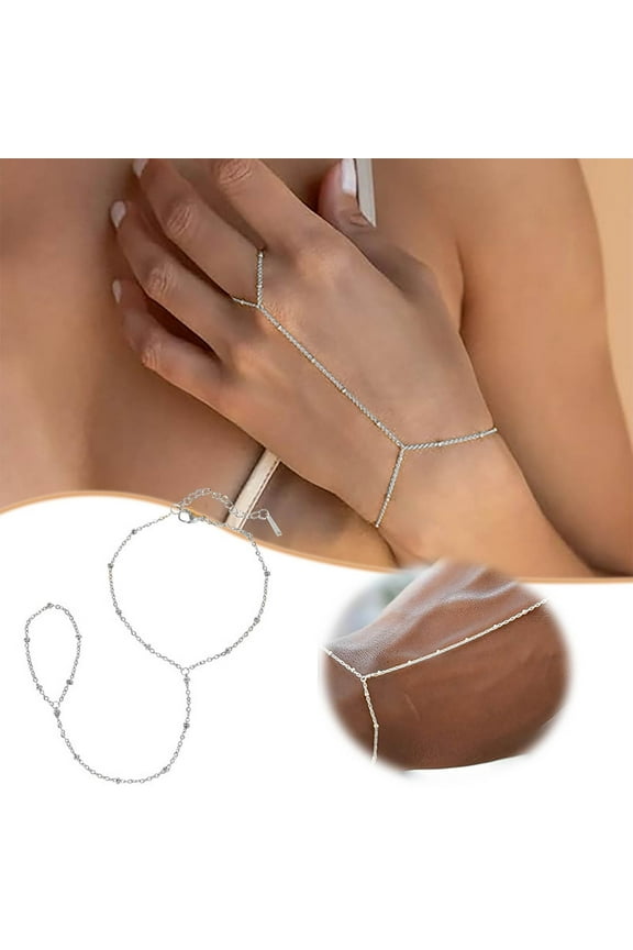 Boho Hand Chain Bracelet with Ring Silver Gold Adjustable Finger Jewelry for Women Wedding Trendy Accessory