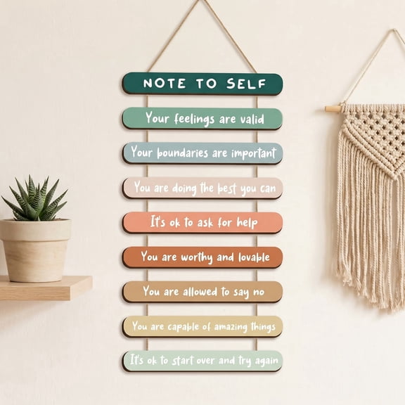 Boho Hand Gesture Mental Health Wall Art,Minimalist Emotional Calm Wall Hanging with 9 Pcs Wood Inspirational Quotes Plaques,Suitable for Office Bedroom Counseling Room Home Decoration