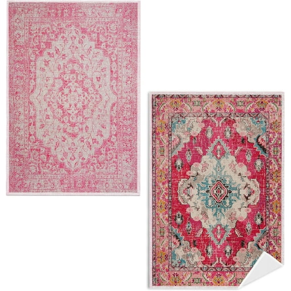 Boho Hand Towels,Antique Oriental Kitchen Towels,Pink Vintage Waffle Weave Tea Towels for Kitchen Bathroom Home,Boho Decorative Hand Towels(18×26 Set of 2)