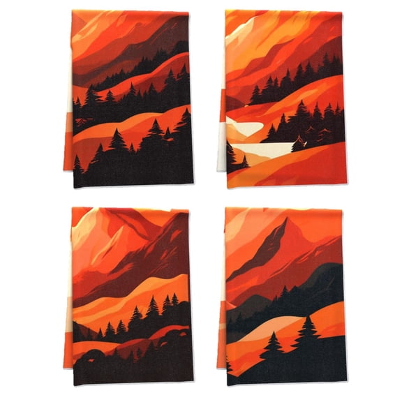 Boho Hand Towels, Deco for Window Home Powder Room Washroom Dressing Room Midcentury Modern Kitchen Accessories 4PCS 16x24 Inch, Landscape Abstract Dish Cloth and Towel Sets