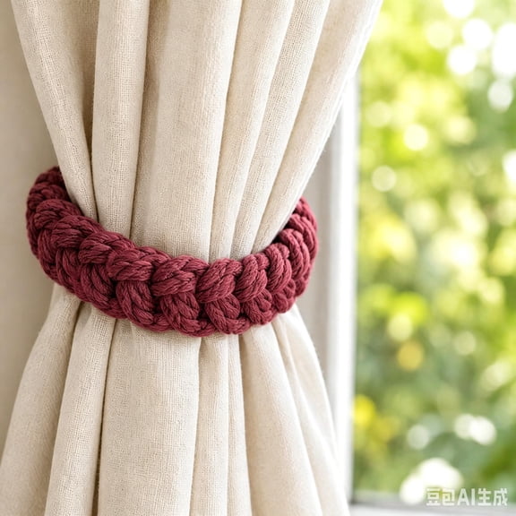 Boho Hand Woven Cotton Rope Curtain Tiebacks, Braided Adjustable Curtain Holdbacks Decorative Window Tie Straps