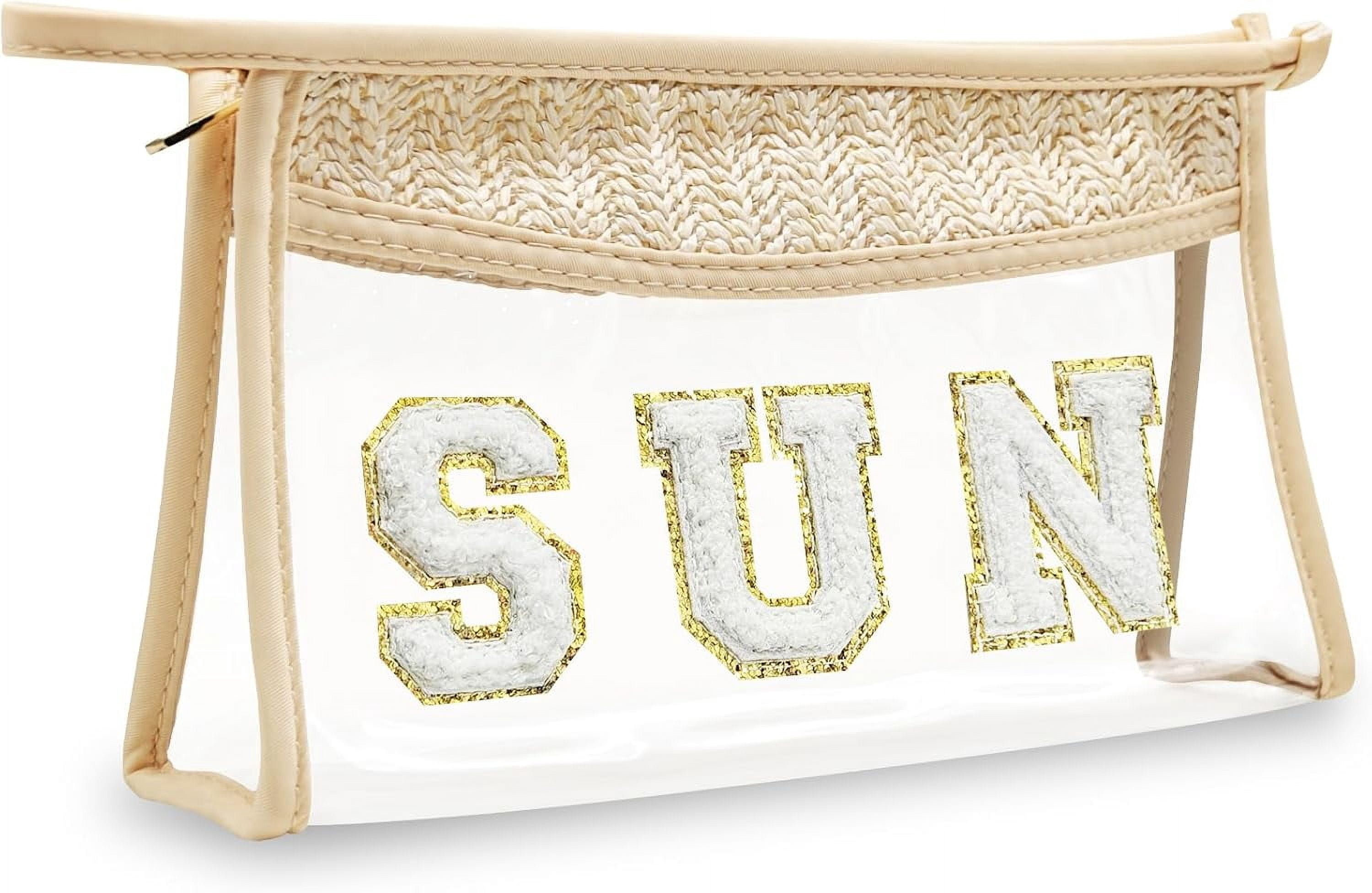Boho Hand-woven Makeup Bag, Chenille Letter Patch Clear Travel Pouch ...