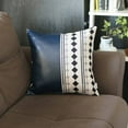 thumbnail image 1 of Boho Handcrafted Decorative Single Throw Pillow Cover Vegan Faux Leather Geometric 17" x 17" Navy Blue & Ivory Square for Couch, Bedding, 1 of 4