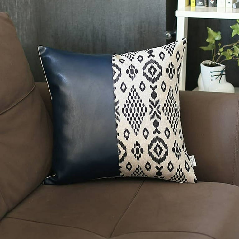 Decorative Vegan Faux Leather Throw Pillows Set of 2 - 17x17 - Brown