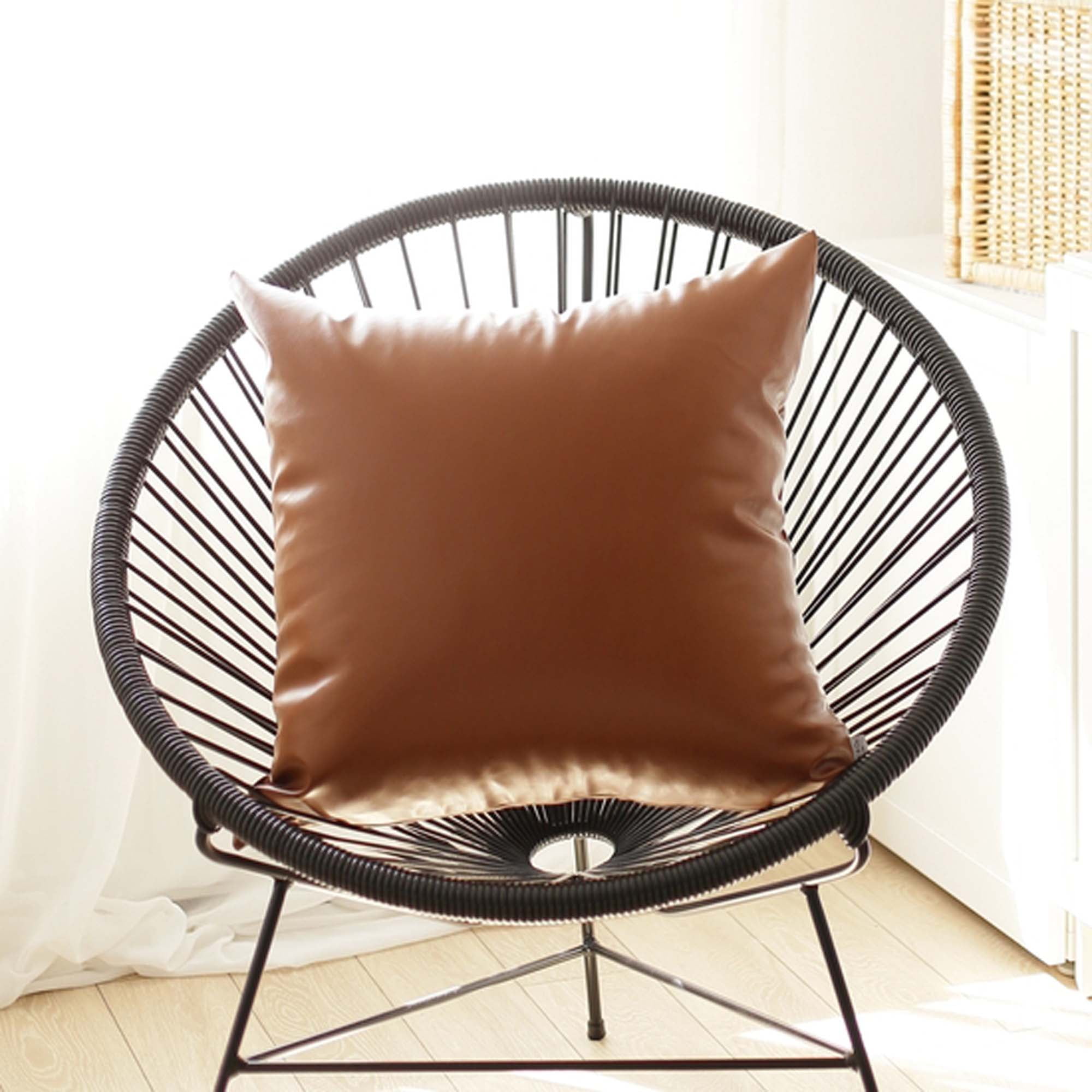 Brown Faux Leather 17'' x 17'' Decorative Pillow Cover
