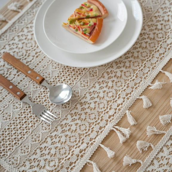 Boho Handmade Crochet Tablecloth Farmhouse Beige Macrame Wedding Tablecloths Rectangle Table Cloth for Kitchen Dinning Tabletop Decor