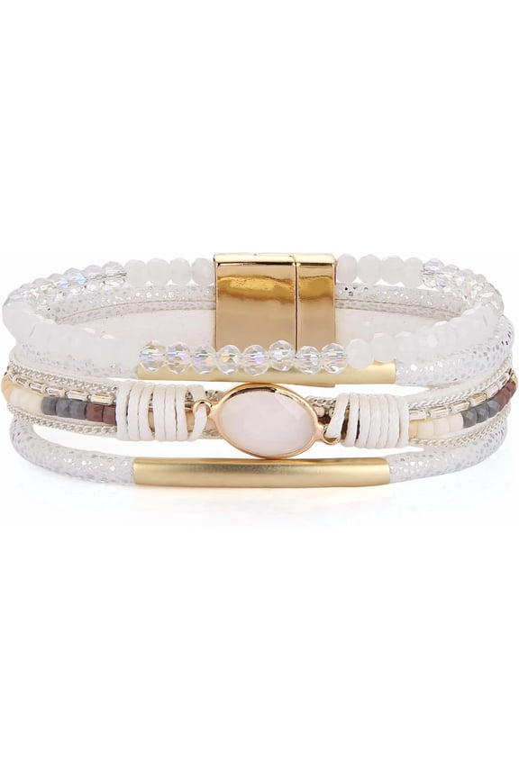 Boho Handmade Multilayer Leather Wrap Bracelets for Women Acrylic Crystal Cuff Bangle Jewelry Gift