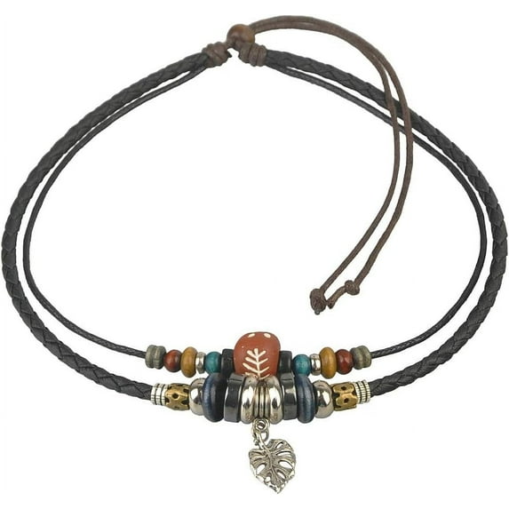 Boho Handmade Necklace with Ceramic Fishbone Bead & Leaf Pendant ...