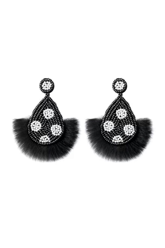 Boho Handmade Small BeadsTeardrop Half Round Macrame Tassel Statement Earrings