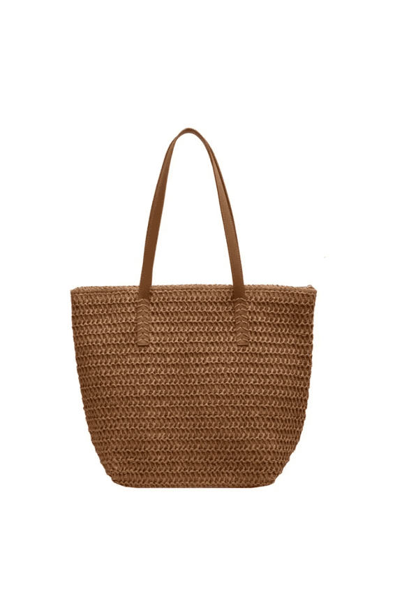 Boho Handwoven Straw Tote Bag for Women, Large Beach Shoulder Handbag for Summer Vacation(Brown)